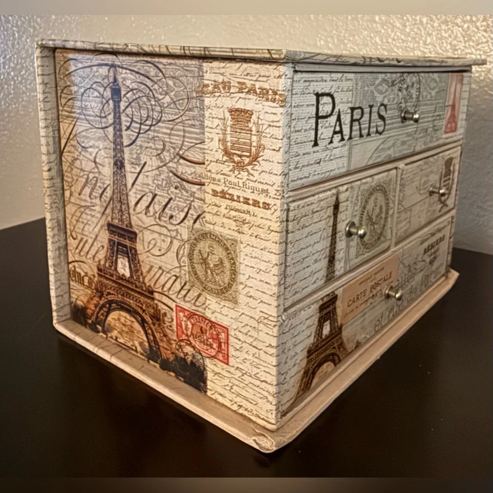 Paris Jewelry Box Organizer Vintage Style Trinket Storage Eiffel Tower Decor